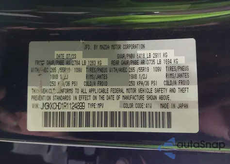 2024 Mazda Cx-90 3.3 Turbo Preferred Plus from USA, damaged, VIN JM3KKCHD1R1124899